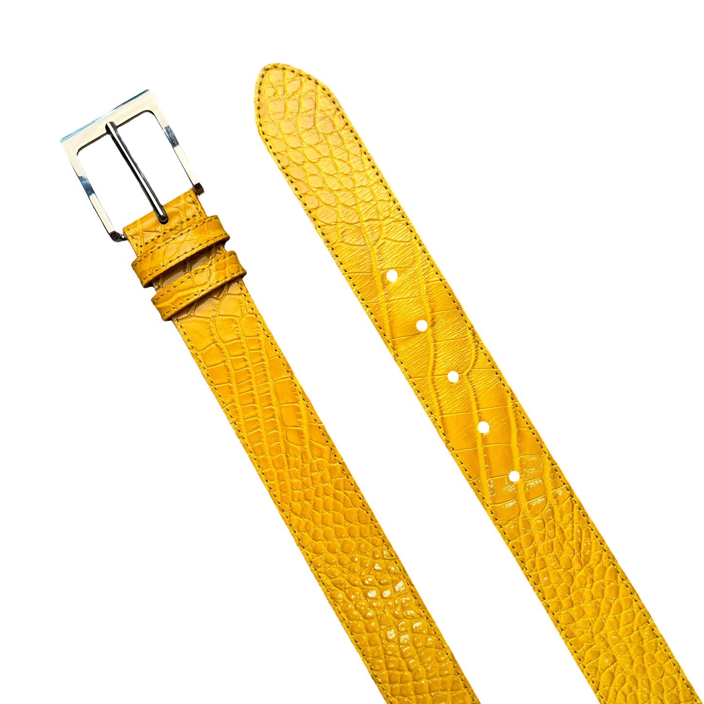 MUSTARD EMBOSSED CROCODILE BELT
