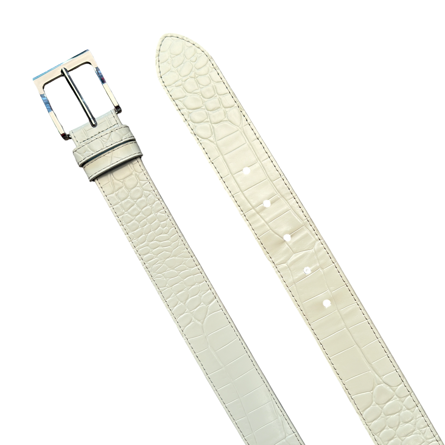 CREAM EMBOSSED CROCODILE BELT