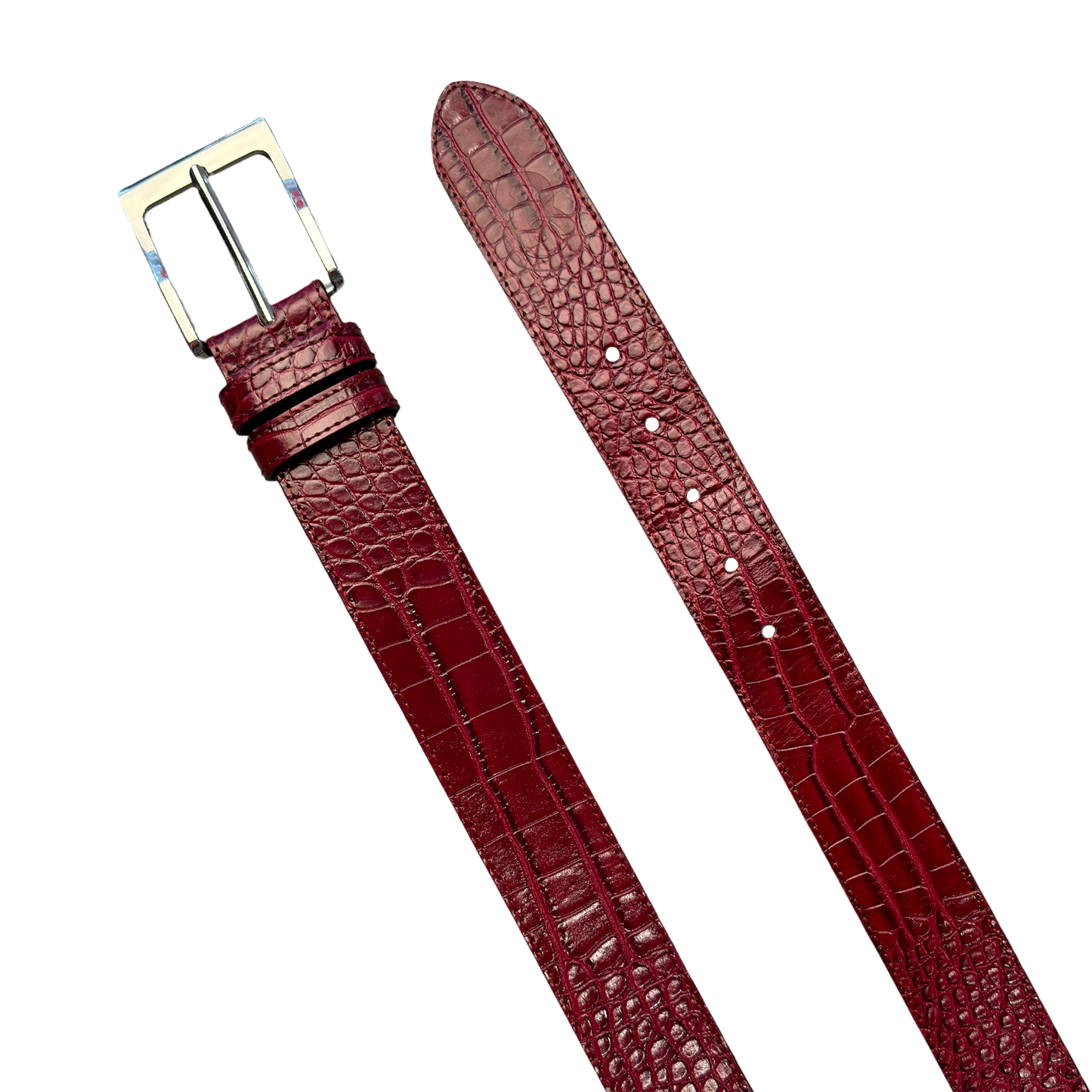 OXBLOOD EMBOSSED CROCODILE BELT