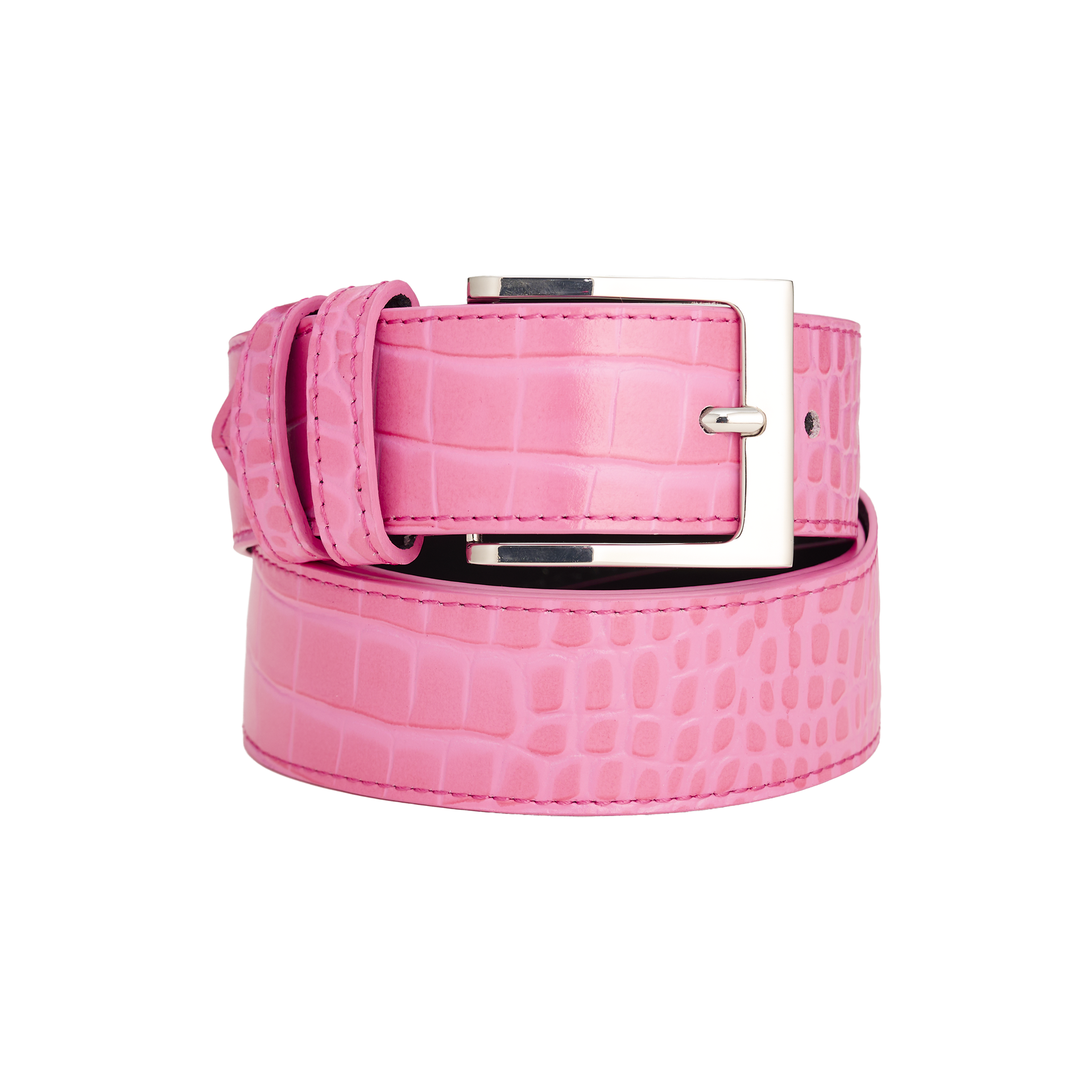 PINK EMBOSSED CROCODILE BELT – Quratee