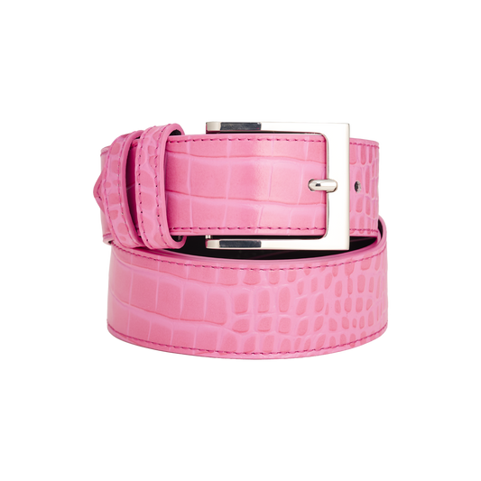 PINK EMBOSSED CROCODILE BELT