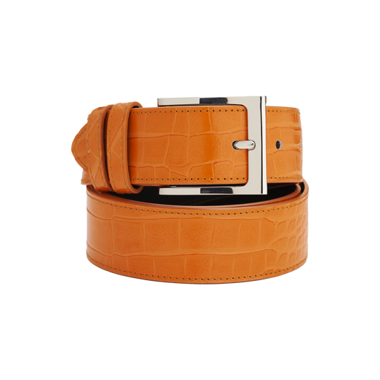 ORANGE EMBOSSED CROCODILE BELT