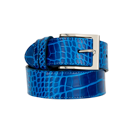 VOLT BLUE EMBOSSED CROCODILE BELT