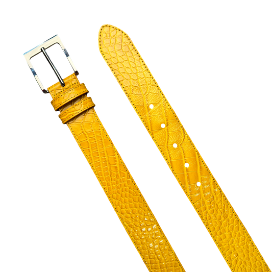 MUSTARD EMBOSSED CROCODILE BELT