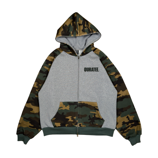 TWO TONE RAGLAN ZIP HOODIE (CAMO/GREY)