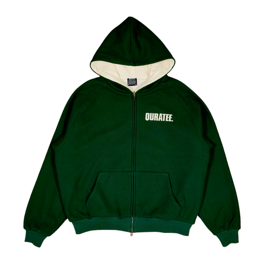 WAFFLE BOLD FONT TWO TONE RAGLAN ZIP HOODIE (GREEN/CREAM)