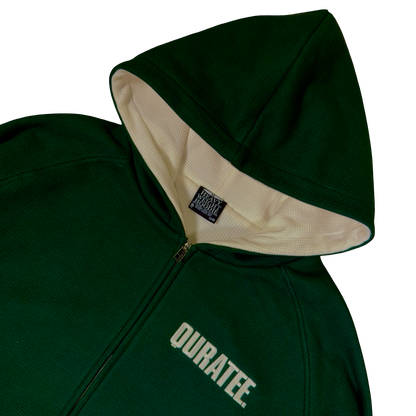 WAFFLE BOLD FONT TWO TONE RAGLAN ZIP HOODIE (GREEN/CREAM)