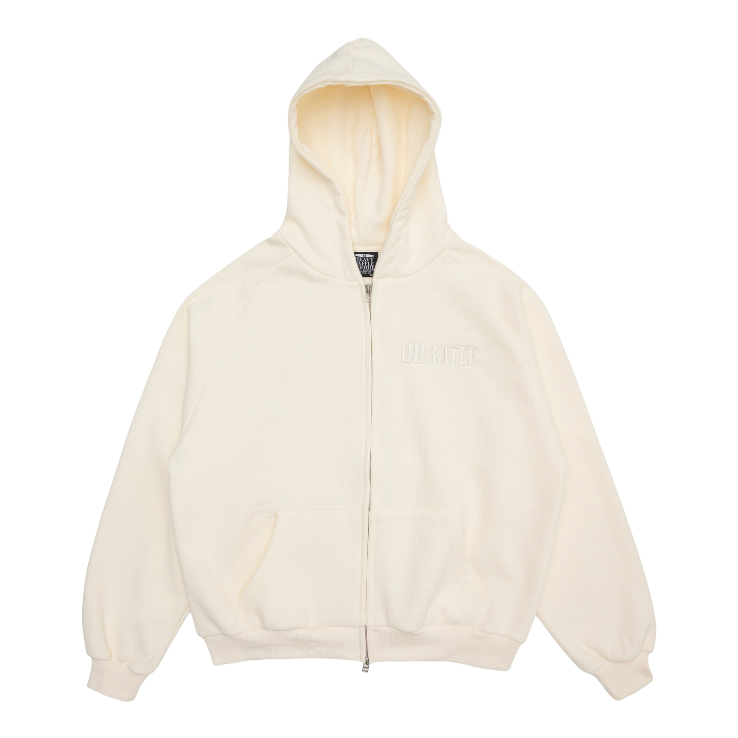 BOLD FONT WAFFLE ZIP HOODIE (PEARL)