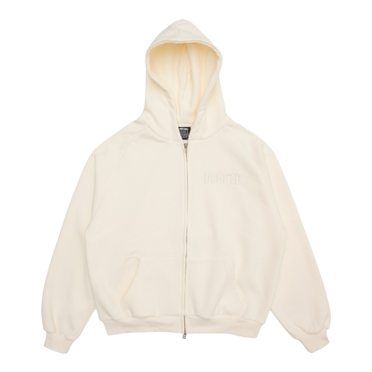 BOLD FONT WAFFLE ZIP HOODIE (PEARL)