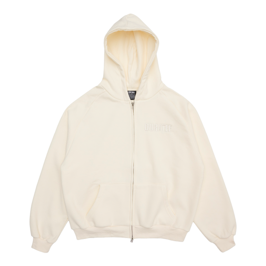BOLD FONT WAFFLE ZIP HOODIE (PEARL)