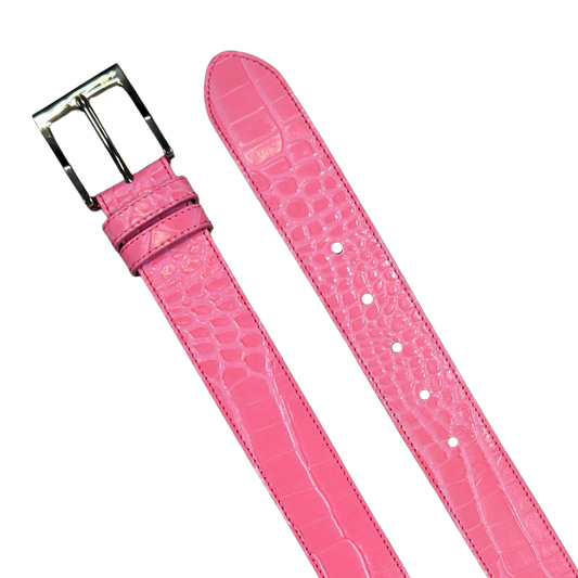 PINK EMBOSSED CROCODILE BELT