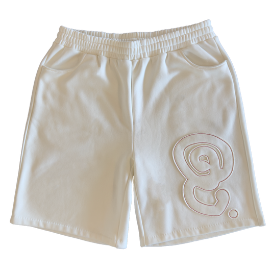 RED STITCHED FOAM LOGO SWEAT SHORTS (CREAM)