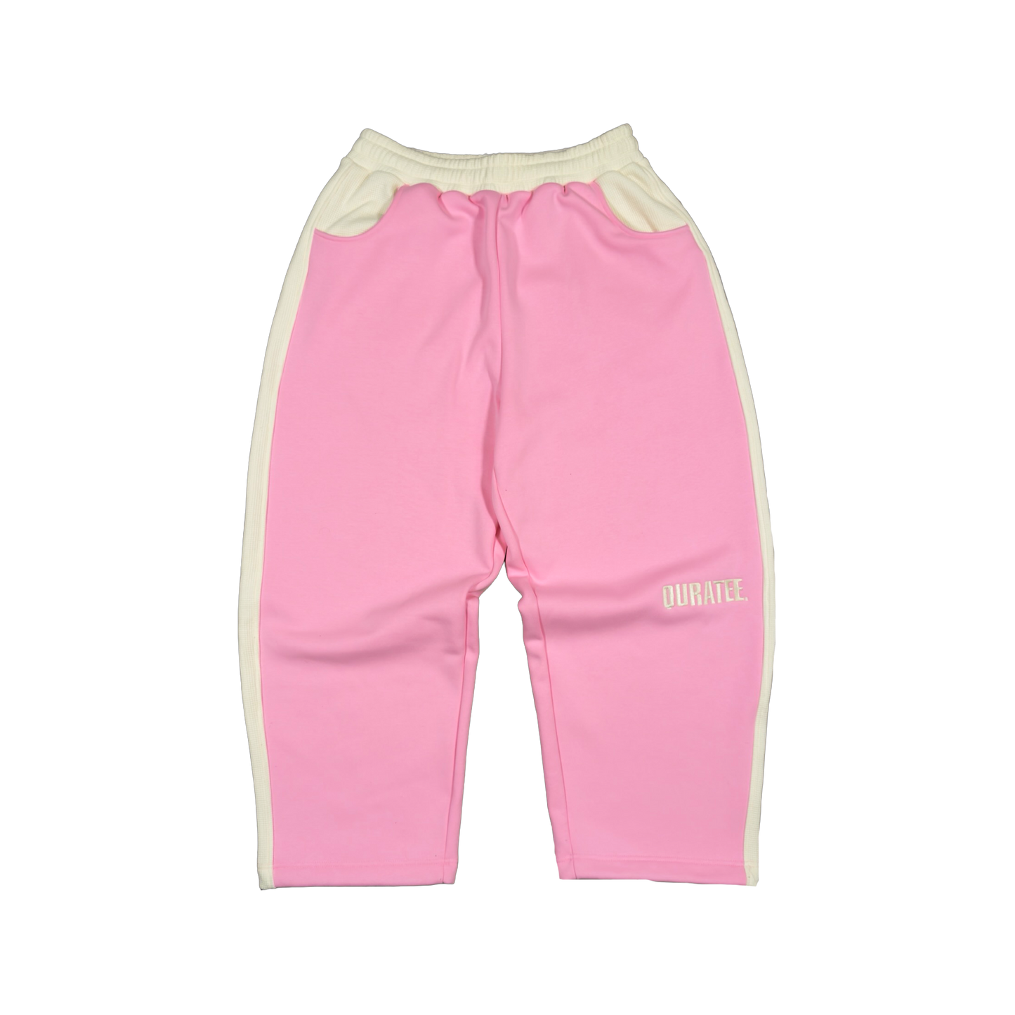 TWO TONE COTTON/WAFFLE JOGGERS (PINK/CREAM)