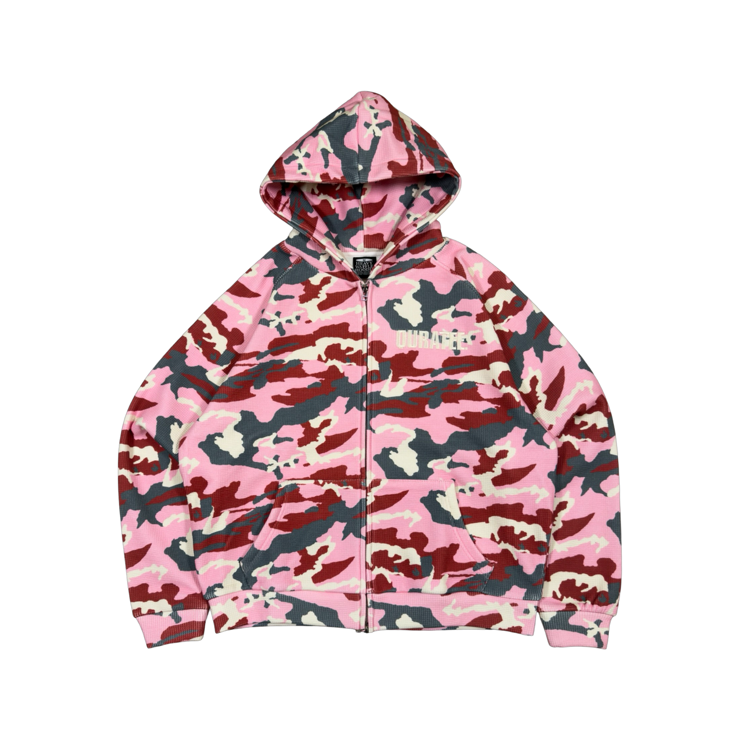 BOLD FONT WAFFLE ZIP HOODIE (PINK CAMO)
