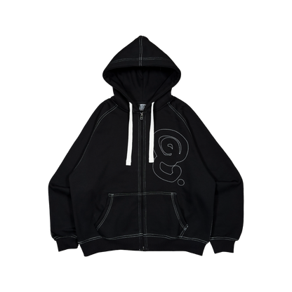 HEAVY STITCH ZIP HOODIE (BLACK)