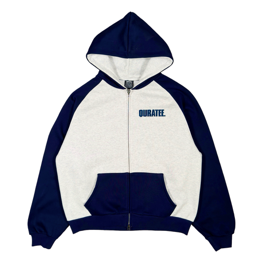 TWO TONE RAGLAN ZIP HOODIE (GREY/NAVY)