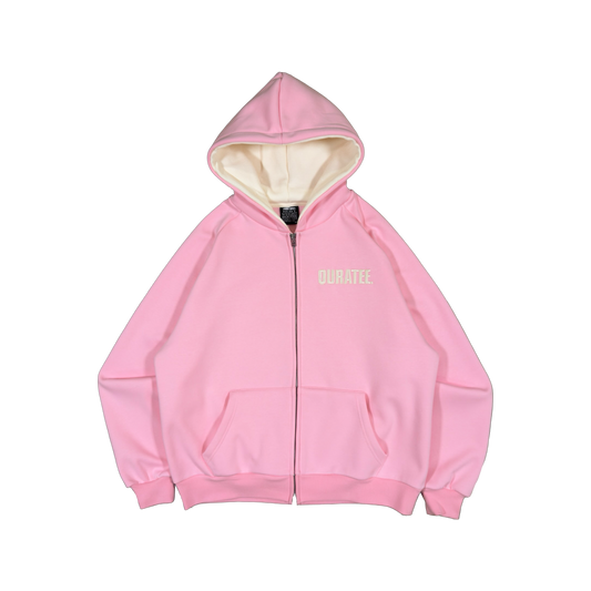 TWO TONE COTTON/WAFFLE HOODIE (PINK/CREAM)