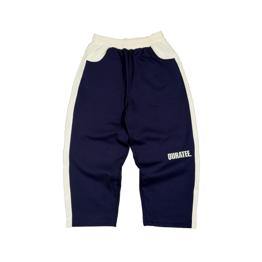 TWO TONE BOLD FONT MIX FABRIC JOGGERS (NAVY/CREAM)