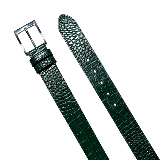 KELLY GREEN EMBOSSED CROCODILE BELT