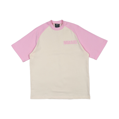 BOLD TYPE TWO TONE RAGLAN TEE (CREAM/PINK)