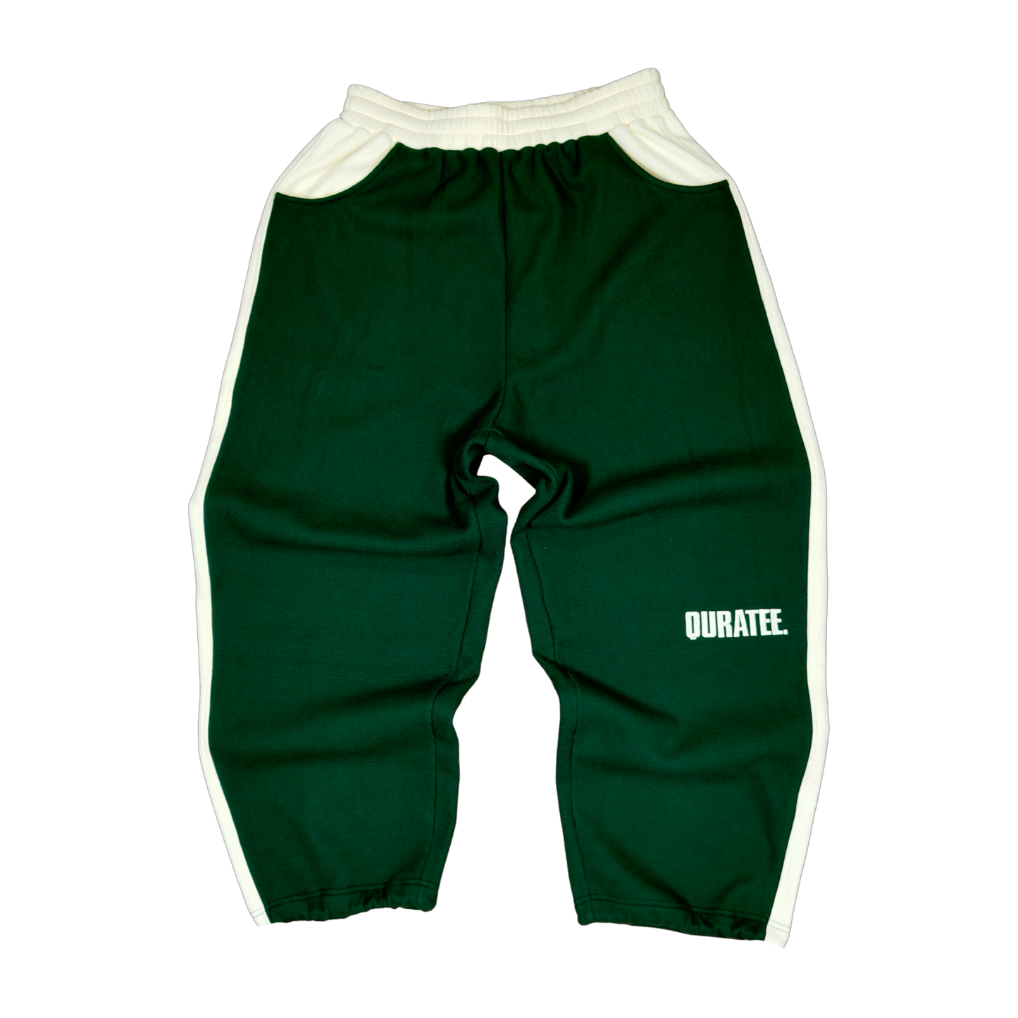 WAFFLE BOLD FONT TWO TONE JOGGERS (GREEN/CREAM)
