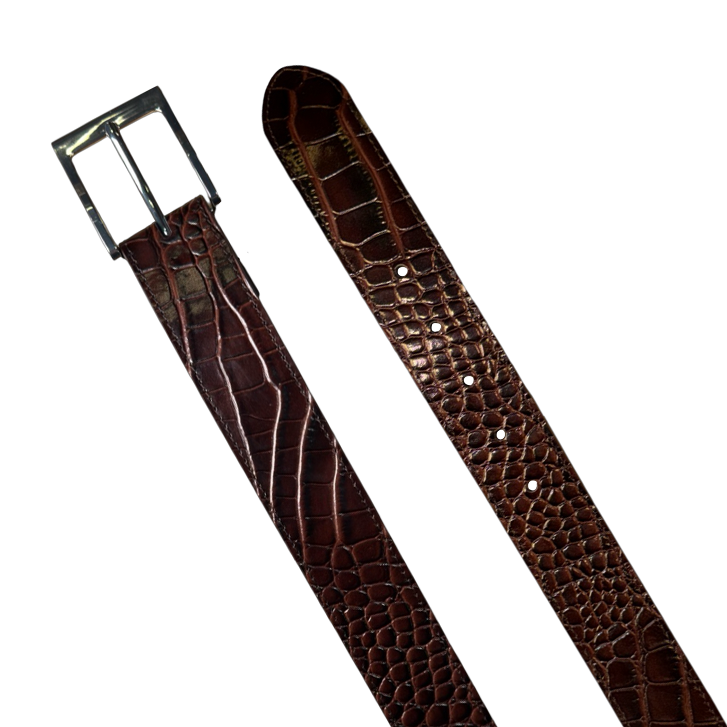 BROWN EMBOSSED CROCODILE BELT