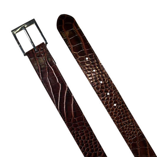 BROWN EMBOSSED CROCODILE BELT