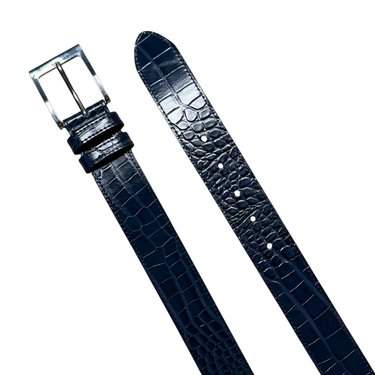 MIDNIGHT BLUE EMBOSSED CROCODILE BELT