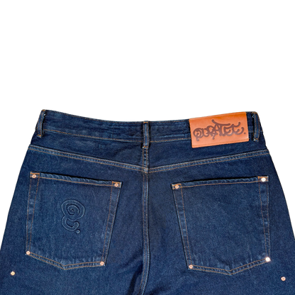 RIVETED DENIM JEANS (RAW INDIGO)