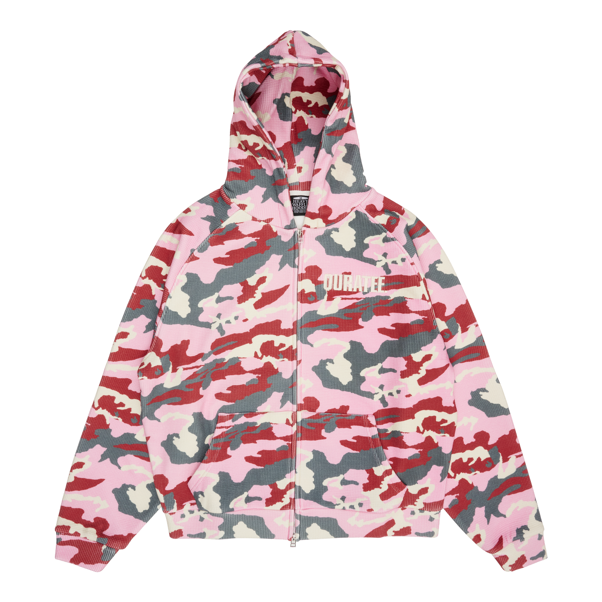 BOLD FONT WAFFLE ZIP HOODIE (PINK CAMO) – Quratee