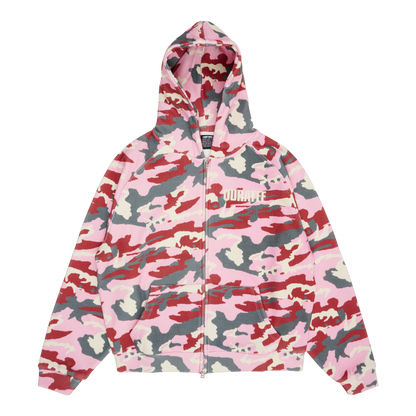 BOLD FONT WAFFLE ZIP HOODIE (PINK CAMO)
