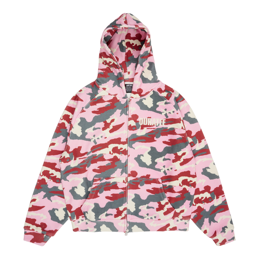 BOLD FONT WAFFLE ZIP HOODIE (PINK CAMO)