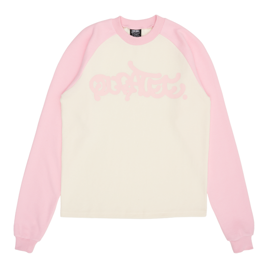 WAFFLE GRAFF TYPE TWO TONE RAGLAN LONG SLEEVE (CREAM/PINK)